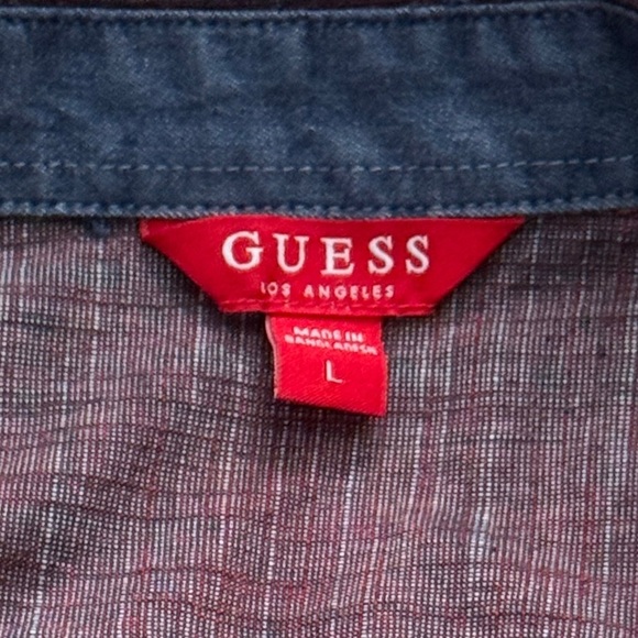 Guess Los Angeles Men's Short Sleeve Button Front Shirt Burgundy Size Large - Picture 5 of 7